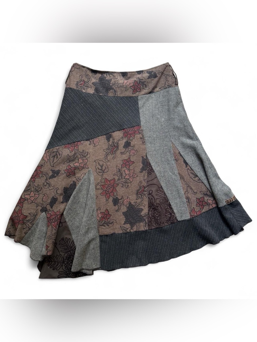 Vintage Lisa Campione Patchwork Tweed Floral Midi Skirt Euro 42 - Picture 3 of 7